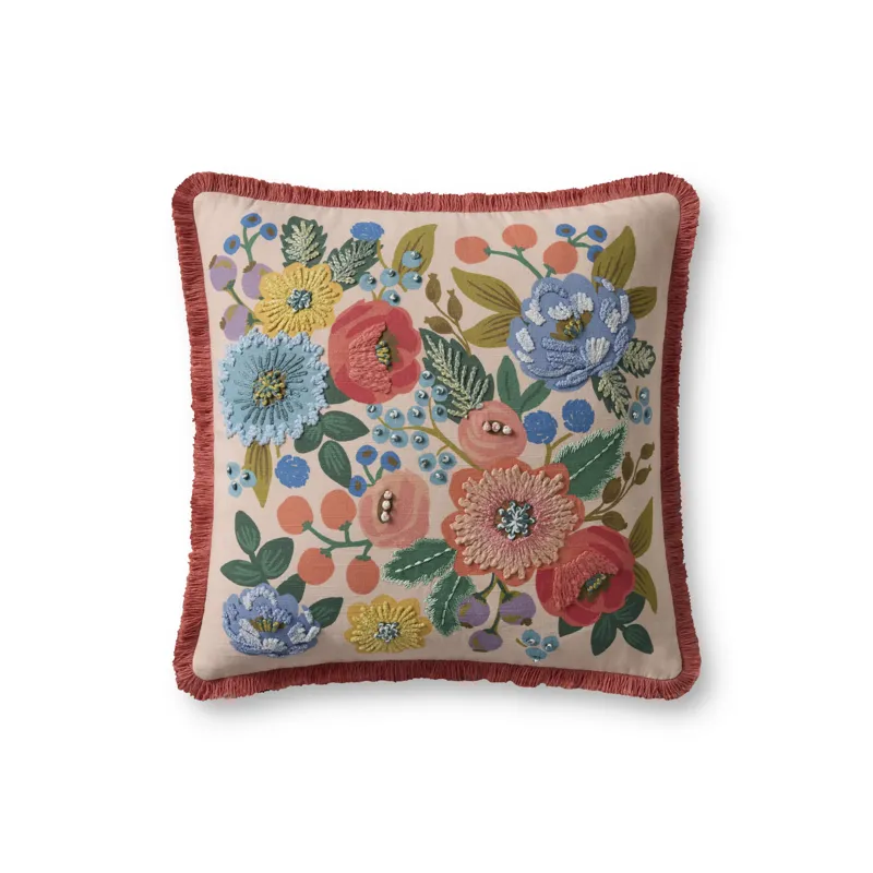 Rifle Paper Co. x Loloi Vintage Garden Blush / Multi 18'' x 18'' Cover w/Down Pillow