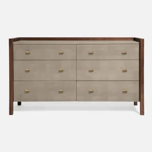 Kennedy 60" Dresser - Castor Gray Vintage Faux Shagreen/Walnut Veneer