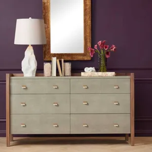 Kennedy 60" Dresser - Castor Gray Vintage Faux Shagreen/Walnut Veneer