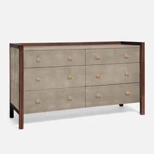 Kennedy 60" Dresser - Castor Gray Vintage Faux Shagreen/Walnut Veneer