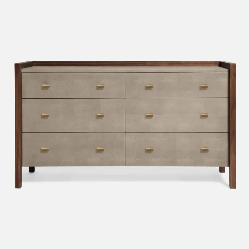 Kennedy 60" Dresser - Castor Gray Vintage Faux Shagreen/Walnut Veneer