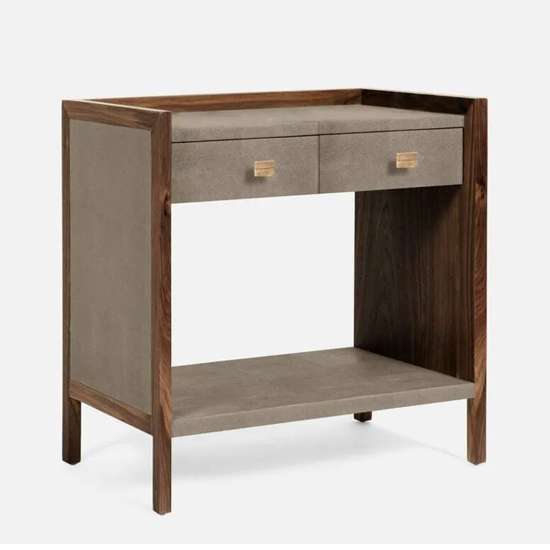 Kennedy NIghtstand - Castor Gray Vintage Faux Shagreen/Walnut Veneer