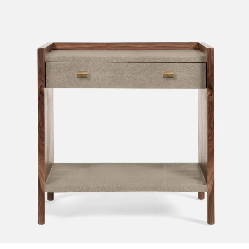 Kennedy NIghtstand - Castor Gray Vintage Faux Shagreen/Walnut Veneer