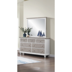 Tavernier Creek 7 Drawer Dresser and Mirror Misty Cloud/White 