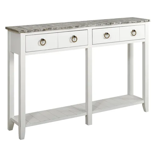 2 Drawer Entry Table Boardwalk Top and Plank Shelf AW
