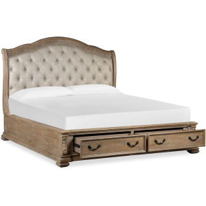 Marisol Fawn Queen Upholstered Sleigh Storage Bed