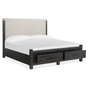 Plum Creek - Black Complete King Panel Storage Bed w/Upholstered Headboard