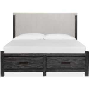 Plum Creek - Black Complete King Panel Storage Bed w/Upholstered Headboard