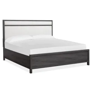 Merrifield - Black Complete King Panel Bed w/Upholstered Headboard