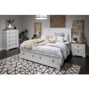 Kingston Complete King Panel Storage Bed w/Upholstered Headboard