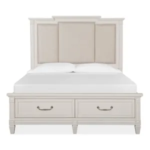 Willowbrook Egg Shell White Queen Panel Upholstered Storage Bed