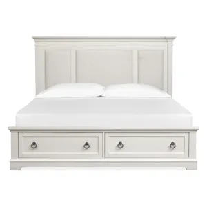 Kingston Whisper White And Cerused Nutmeg California King Upholstered Panel Storage Bed