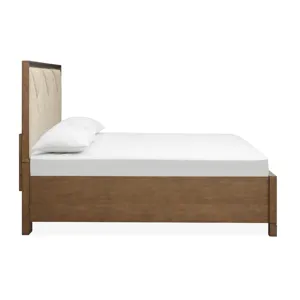 Callisto Bourbon Brown Queen Upholstered Panel Storage Bed