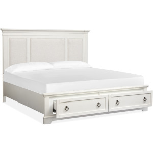 Kingston Whisper White And Cerused Nutmeg California King Upholstered Panel Storage Bed