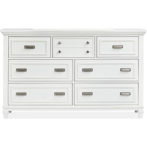 Charleston White Dove And Harbor Gray White Drawer Dresser With Grey Landscape Mirror