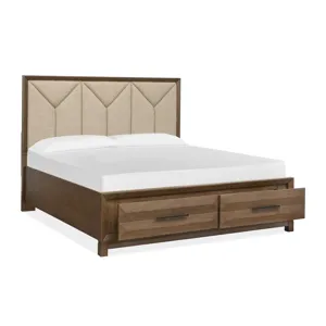 Callisto Bourbon Brown Queen Upholstered Panel Storage Bed