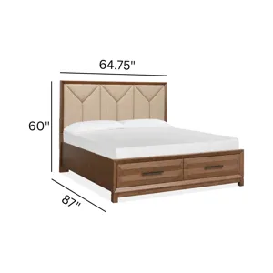 Callisto Bourbon Brown Queen Upholstered Panel Storage Bed