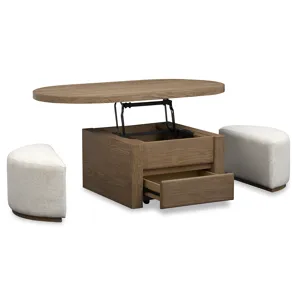 Hayden Lift Top Stg.Cocktail Table w/Casters & 2 Uph.Stools