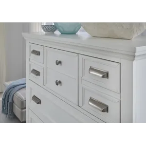 Charleston White Dove And Harbor Gray White Drawer Dresser With Grey Landscape Mirror