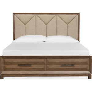 Callisto Bourbon Brown Queen Upholstered Panel Storage Bed