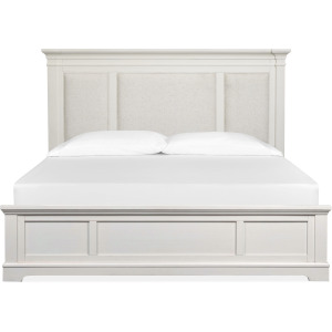 Kingston Whisper White And Cerused Nutmeg California King Upholstered Panel Bed