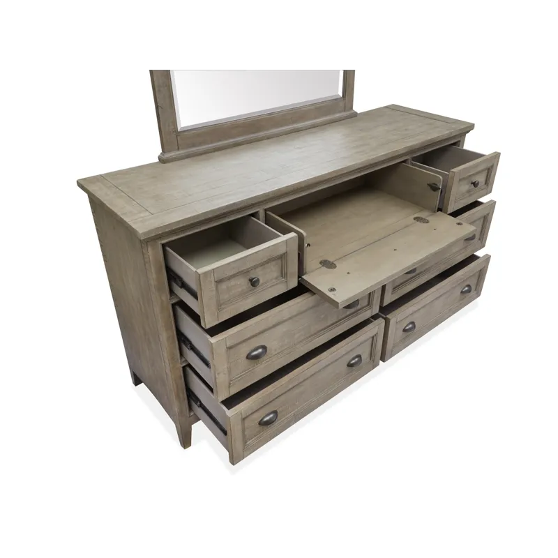 Paxton Place Dovetail Grey Drawer Dresser With Landscape Mirror