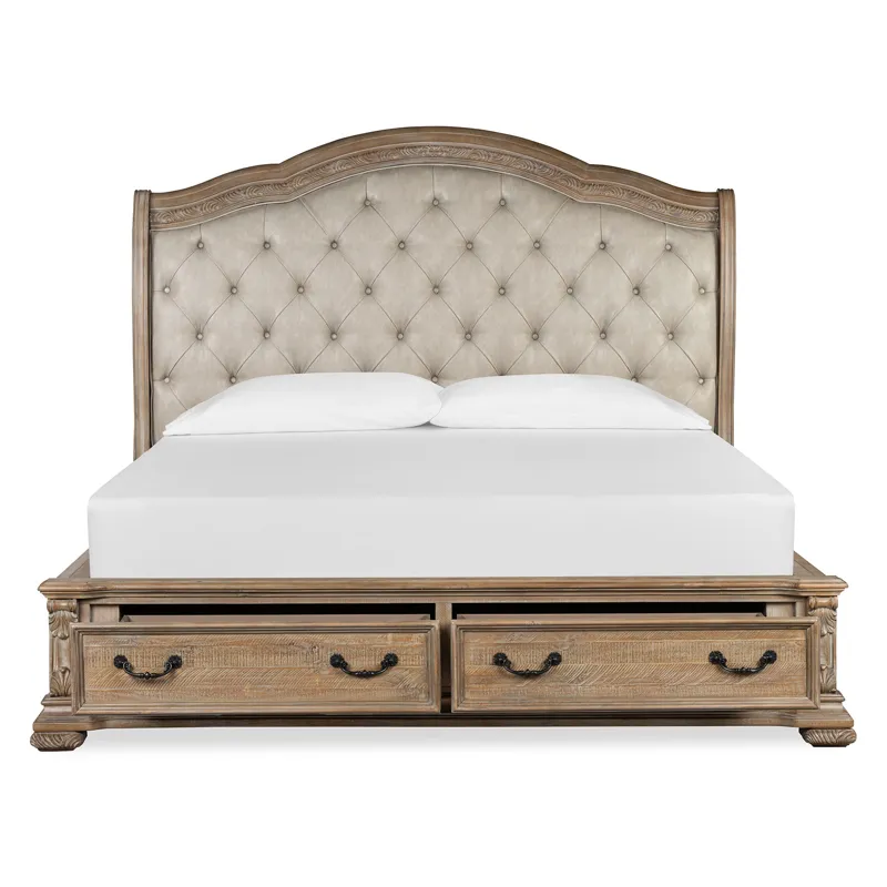 Marisol Fawn Queen Upholstered Sleigh Storage Bed