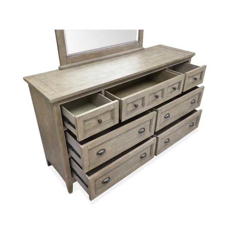 Paxton Place Dovetail Grey Drawer Dresser With Landscape Mirror