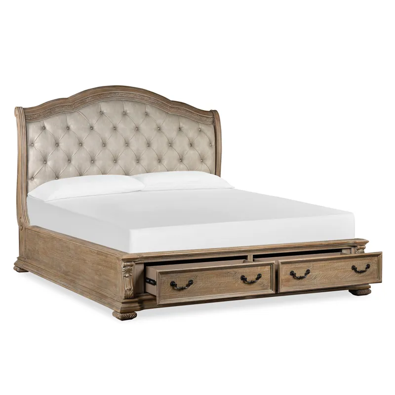 Marisol Fawn Queen Upholstered Sleigh Storage Bed