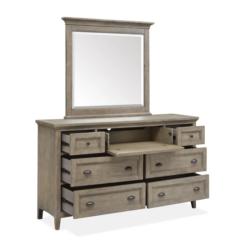 Paxton Place Dovetail Grey Drawer Dresser With Landscape Mirror
