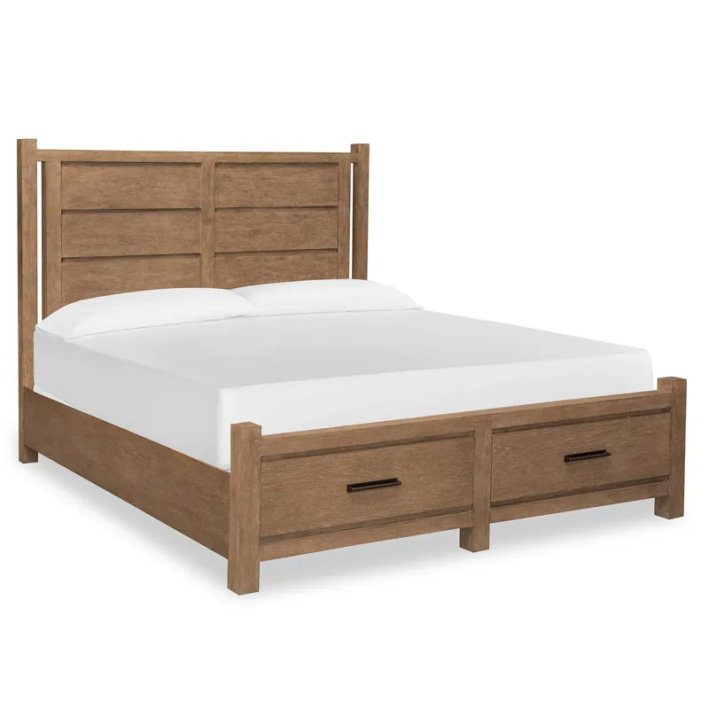 Plum Creek - LT. Brown Complete King Panel Storage Bed