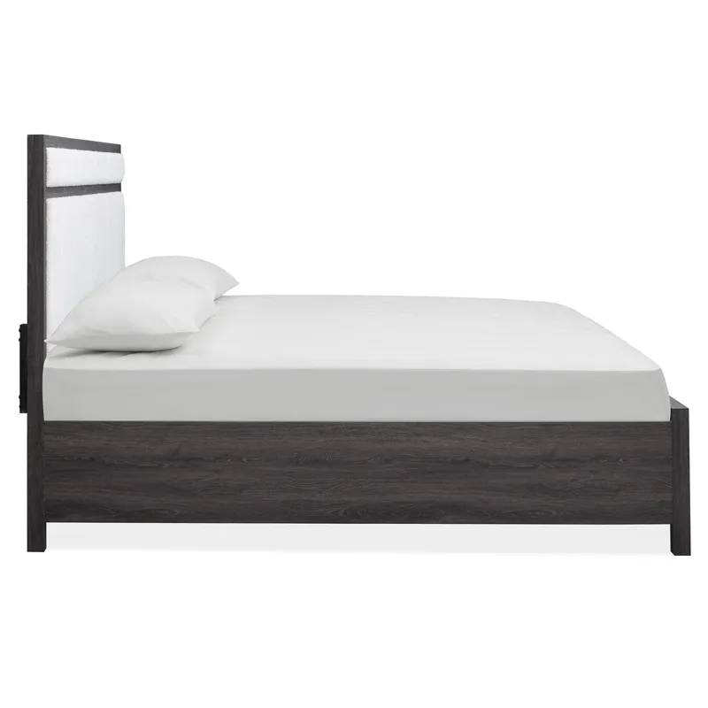 Merrifield - Black Complete King Panel Bed w/Upholstered Headboard