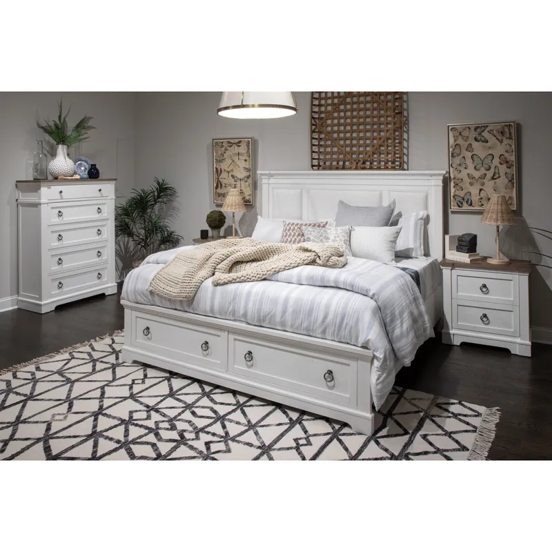 Kingston Complete King Panel Storage Bed w/Upholstered Headboard