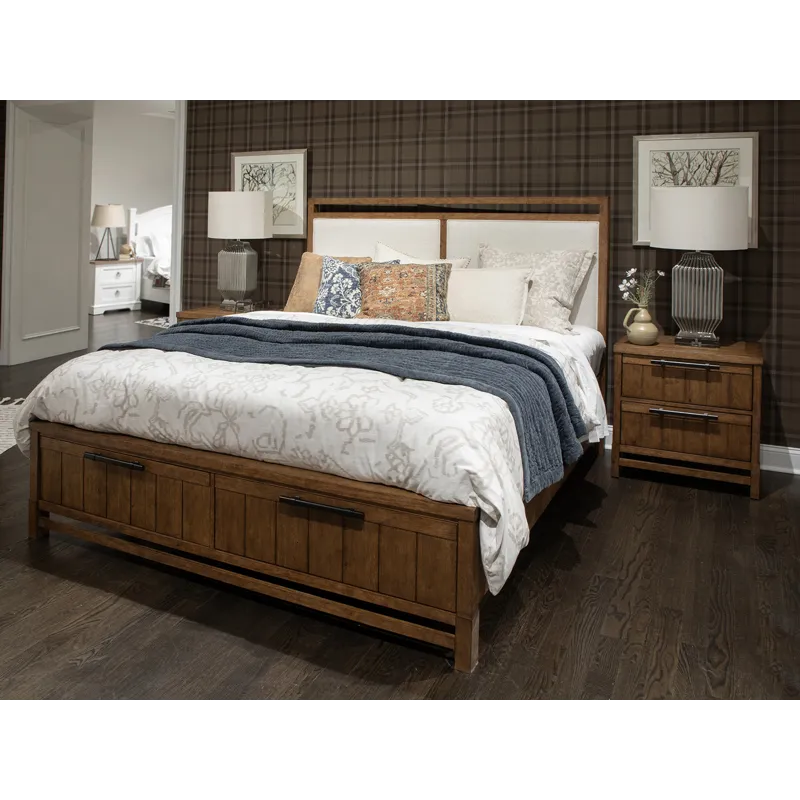 Conway Complete King Panel Storage Bed w/Upholstered Headboard