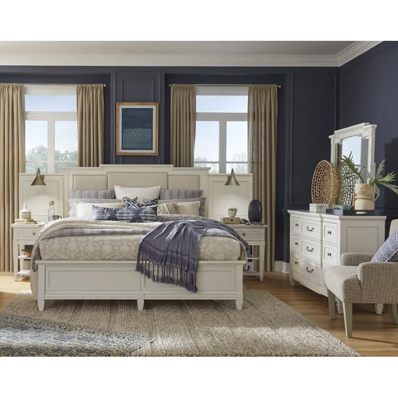 Willowbrook Egg Shell White Queen Upholstered Wall Panel Bed