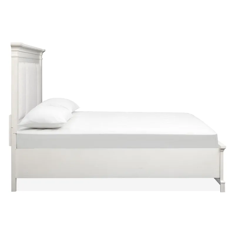 Kingston Whisper White And Cerused Nutmeg California King Upholstered Panel Storage Bed