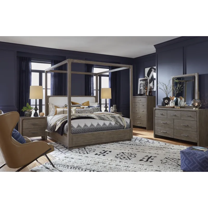 Westbourne Dark Umber Queen Upholstered Poster Bed