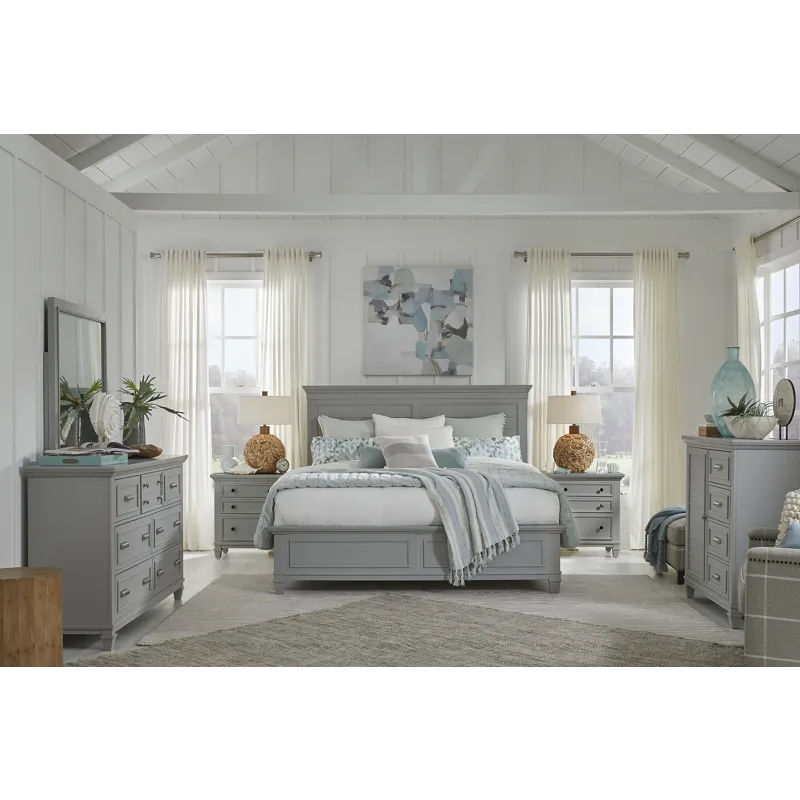 Charleston Harbor Gray Grey Drawer Dresser With Landscape Mirror