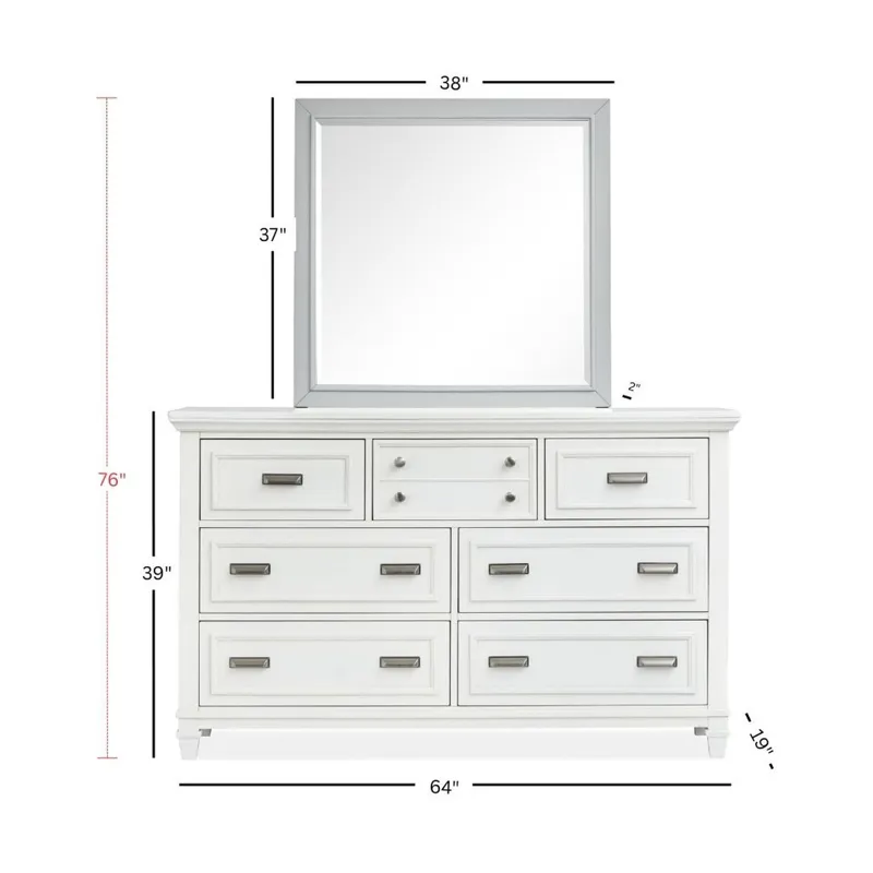 Charleston White Dove And Harbor Gray White Drawer Dresser With Grey Landscape Mirror