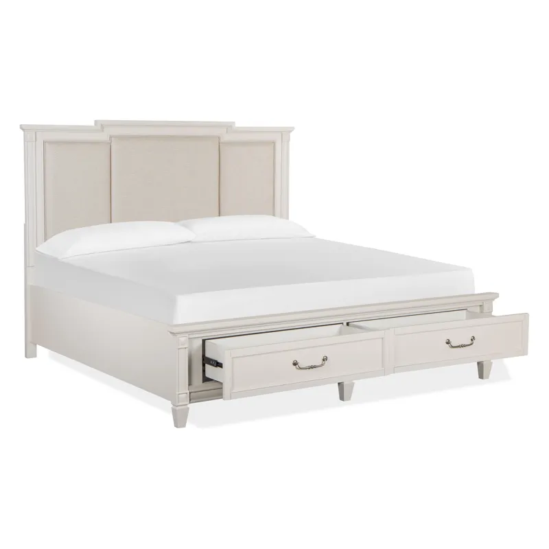 Willowbrook Egg Shell White California King Panel Upholstered Storage Bed