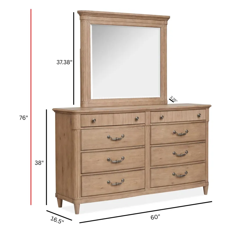 Harmony Heights Belgium Wheat Double Drawer Dresser With Landscape Mirror