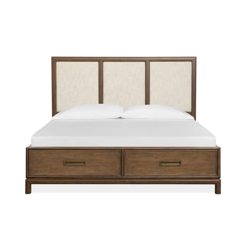 Ridgefield Russet Queen Upholstered Panel Storage Bed