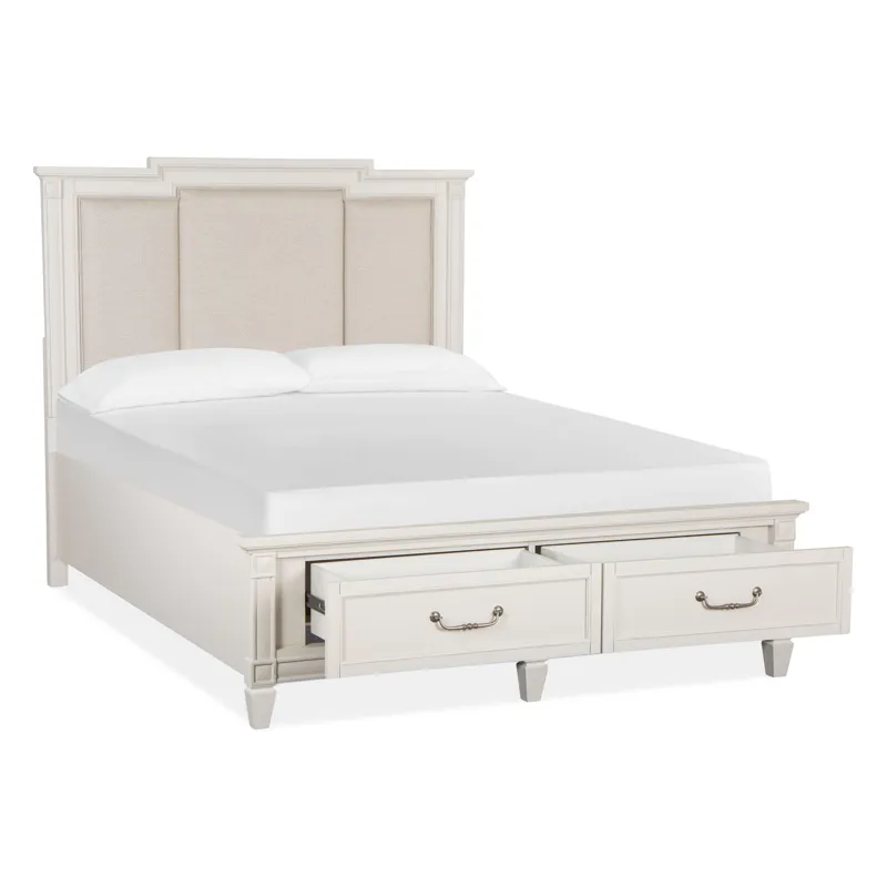 Willowbrook Egg Shell White Queen Panel Upholstered Storage Bed