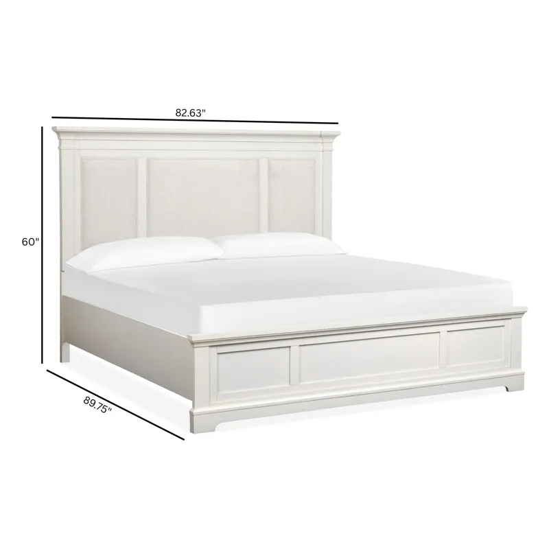 Kingston Whisper White And Cerused Nutmeg California King Upholstered Panel Bed
