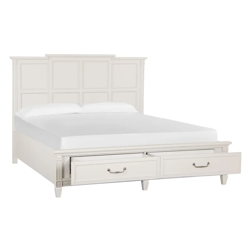 Willowbrook Egg Shell White California King Panel Storage Bed