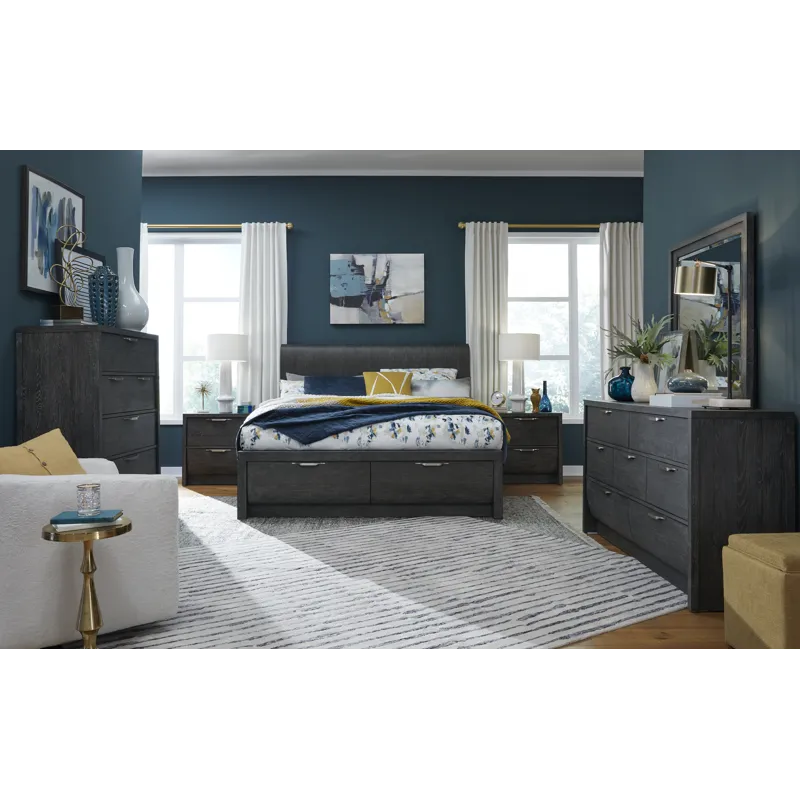 Kinsley Black Heron Queen Panel Storage Bed