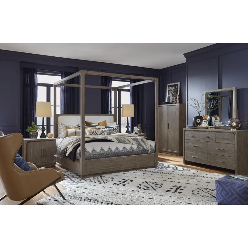 Westbourne Dark Umber Queen Upholstered Poster Bed