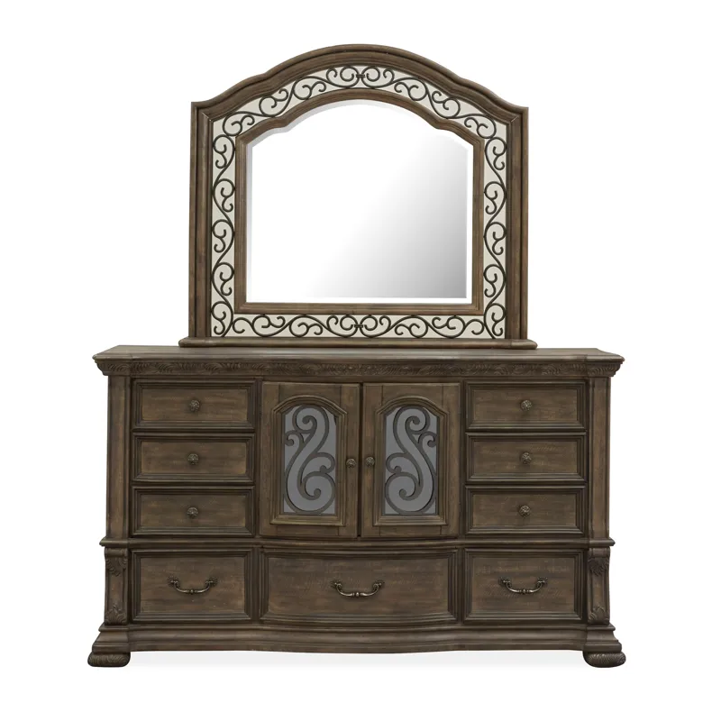 Durango Willadeene Brown Drawer Dresser With Shaped Mirror