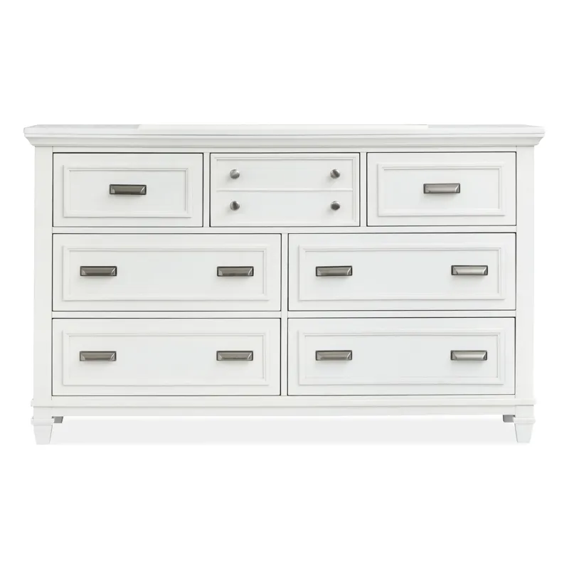 Charleston White Dove And Harbor Gray White Drawer Dresser With Grey Landscape Mirror