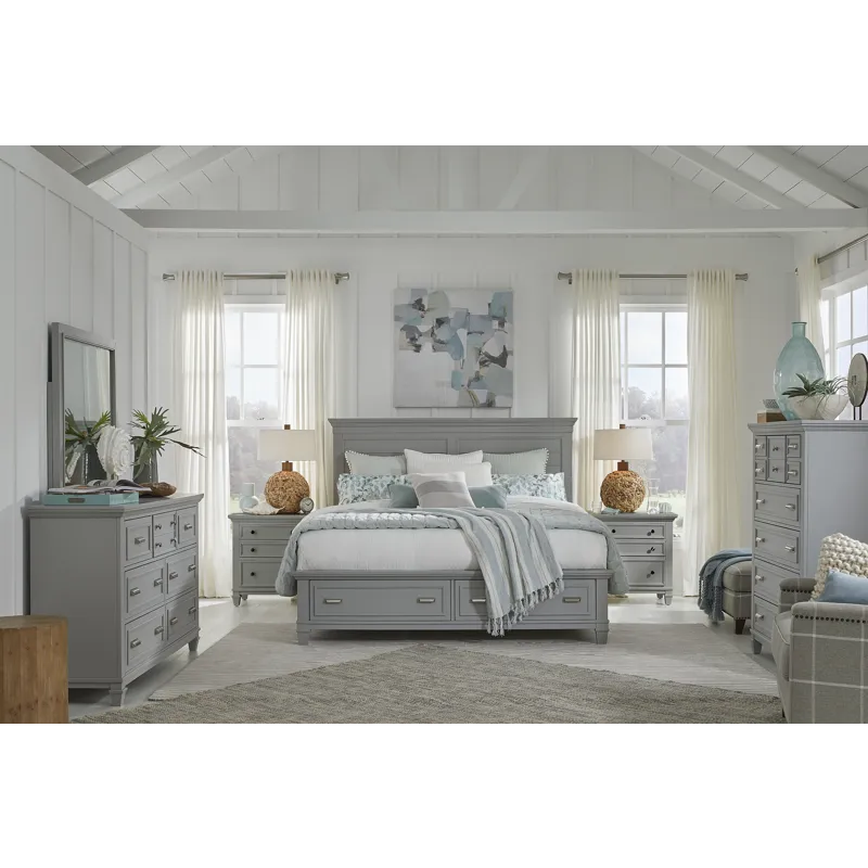Charleston Harbor Gray Grey Drawer Dresser With Landscape Mirror